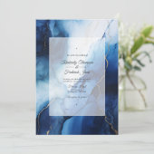 Invitation Mariage bleu foncé, argent et encre blanche (Debout devant)