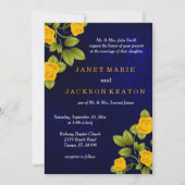 Invitation Mariage bleu foncé et marigold jaune rose (Devant)