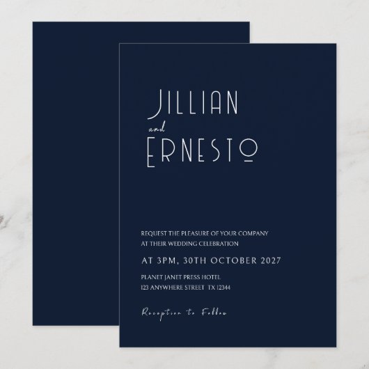 Invitation Mariage bleu foncé || Lily de la Vallée (Devant / Derrière)