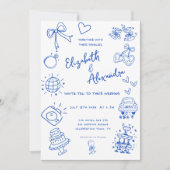 Invitation Mariage bleu français original tiré à la main (Devant)