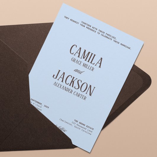 Invitation Mariage Bleu Froid et Marron