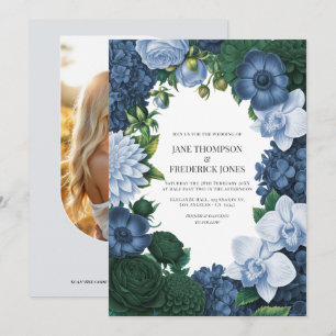 Invitation Mariage Bleu Holstein, Ardoise Argentée et Pin Fum