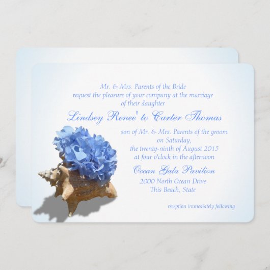 Invitation Mariage bleu Hydrangea (Devant / Derrière)