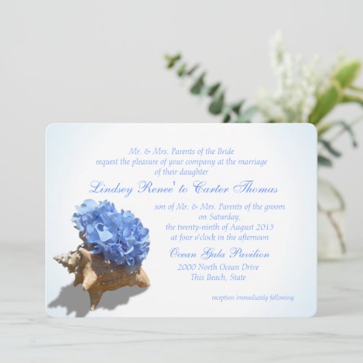 Invitation Mariage bleu Hydrangea (Debout devant)