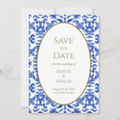 Invitation Mariage bleu italien de style vintage Enregistrer  (Devant)