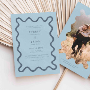 Invitation Mariage bleu ligne à main glissante