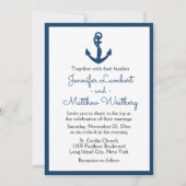 Invitation Mariage Bleu Marine Anchor Marin Plage (Devant)