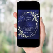 Invitation Mariage bleu marine argent vert