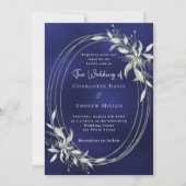 Invitation Mariage bleu marine argent vert (Devant)