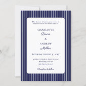 Invitation Mariage bleu marine blanc rayé (Devant)