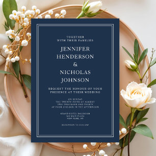 Invitation Mariage bleu marine classique moderne