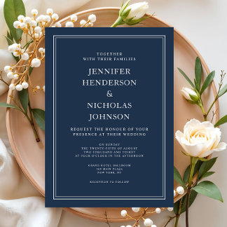 Invitation Mariage bleu marine classique moderne