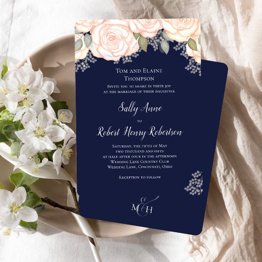 Invitation Mariage bleu marine couleur d'aquarelle bleu Flush