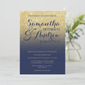 Invitation mariage bleu marine de la parties scintillant de f (Debout devant)