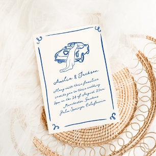 Invitation Mariage Bleu Marine Dessiné à la Main avec Fantais