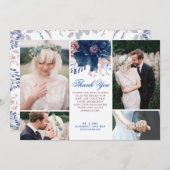 Invitation Mariage bleu marine et Merci mauve Photo (Devant / Derrière)