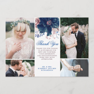Invitation Mariage bleu marine et Merci  mauve Photo