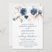 Invitation Mariage bleu marine et or floral (Devant)