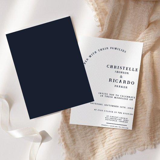 Invitation Mariage bleu marine minimaliste