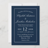 Invitation Mariage bleu marine minimaliste classique (Devant)