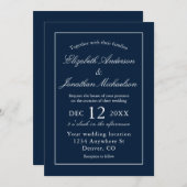 Invitation Mariage bleu marine minimaliste classique (Devant / Derrière)