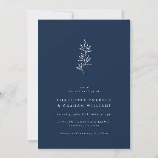 Invitation Mariage bleu marine minimaliste moderne (Devant)