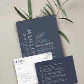 Invitation Mariage bleu marine minimaliste moderne