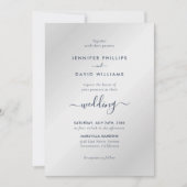 Invitation Mariage bleu marine moderne et argent (Devant)