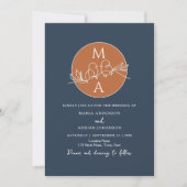 Invitation Mariage Bleu Marine Monogramme (Devant)