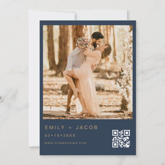 Invitation Mariage bleu marine or QR Code photo Script (Dos)
