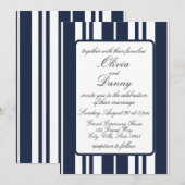 Invitation Mariage bleu marine rayures blanches style côtier (Devant / Derrière)