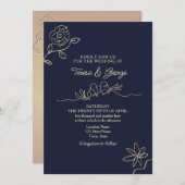 Invitation Mariage bleu marine simple (Devant / Derrière)