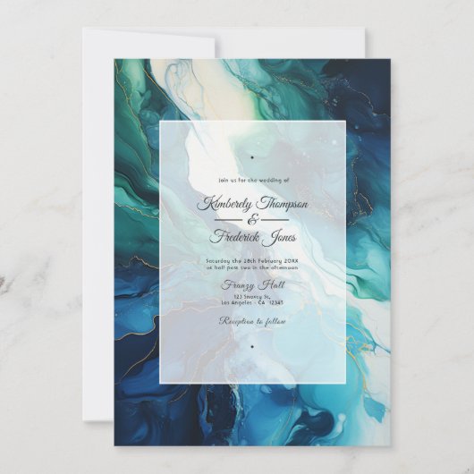 Invitation Mariage bleu marine, vert émeraude et encre d'arge (Devant)