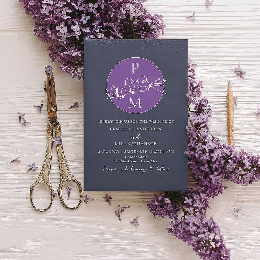 Invitation Mariage bleu marine violet