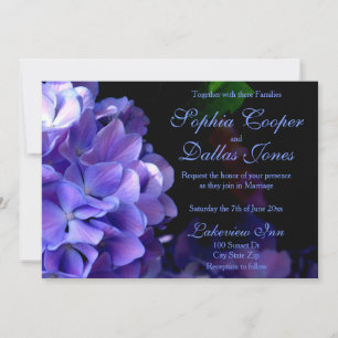 Invitation Mariage bleu mauve magenta floral Hydrangea