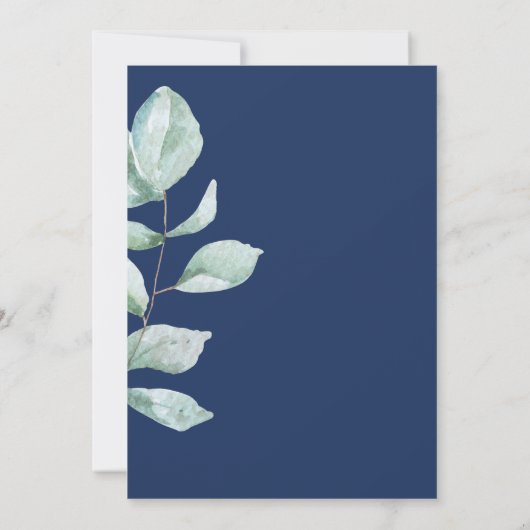 Invitation Mariage bleu minimal Eucalyptus Navy Économisez La (Dos)