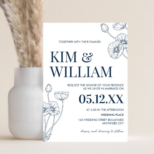 Invitation Mariage bleu minimaliste