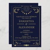 Invitation Mariage bleu minuit bleu céleste (Devant / Derrière)