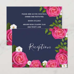 Invitation Mariage Bleu Minuit et Rose Rose - Réception