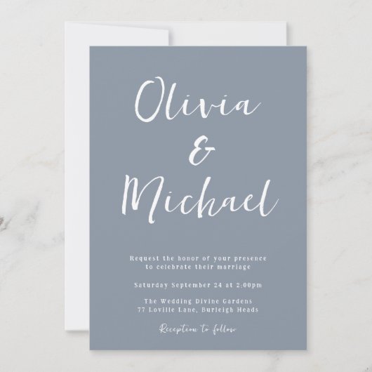 Invitation Mariage bleu moderne (Devant)