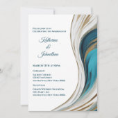 Invitation Mariage-bleu moderne et or (Devant)