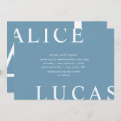 Invitation Mariage bleu Monogramme Ultra Moderne (Devant / Derrière)