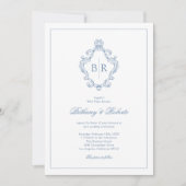 Invitation Mariage Bleu Monogramme Vintage Rococo (Devant)