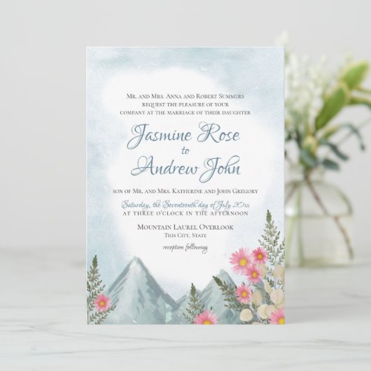 Invitation Mariage bleu Mountain Asters (Debout devant)