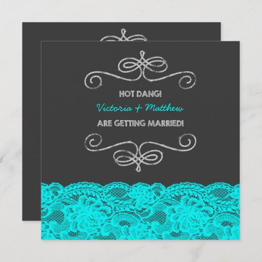 Invitation Mariage bleu noir et Turquoise (Devant / Derrière)