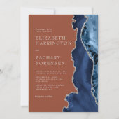 Invitation Mariage Bleu Nuit Agate Argentée Orange Brûlé (Devant)