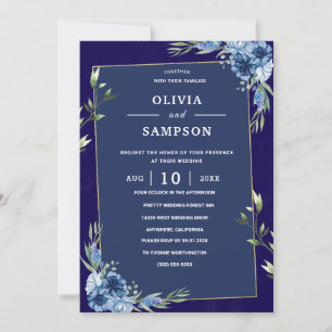 Invitation Mariage Bleu Nuit Bourgogne Or Rose