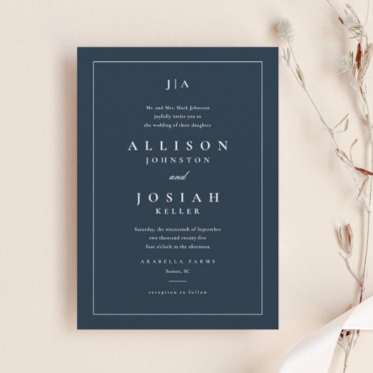 Invitation Mariage Bleu Nuit Classique