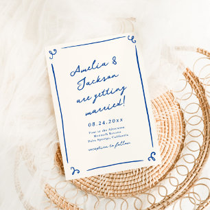 Invitation Mariage Bleu Nuit Dessiné à la Main de Manière Fan