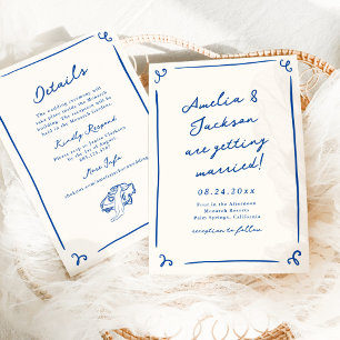 Invitation Mariage Bleu Nuit + Détails Dessinés à la Main Fan